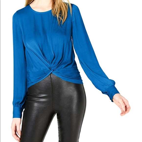 Bar III Front Twist Blouse Beacon Blue NWT - Picture 2 of 7